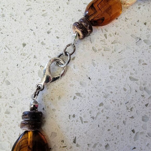 Artisan Wood, Amber & Fish Seed Agate Beaded Convertible Necklace or Bracelet - Picture 10 of 13